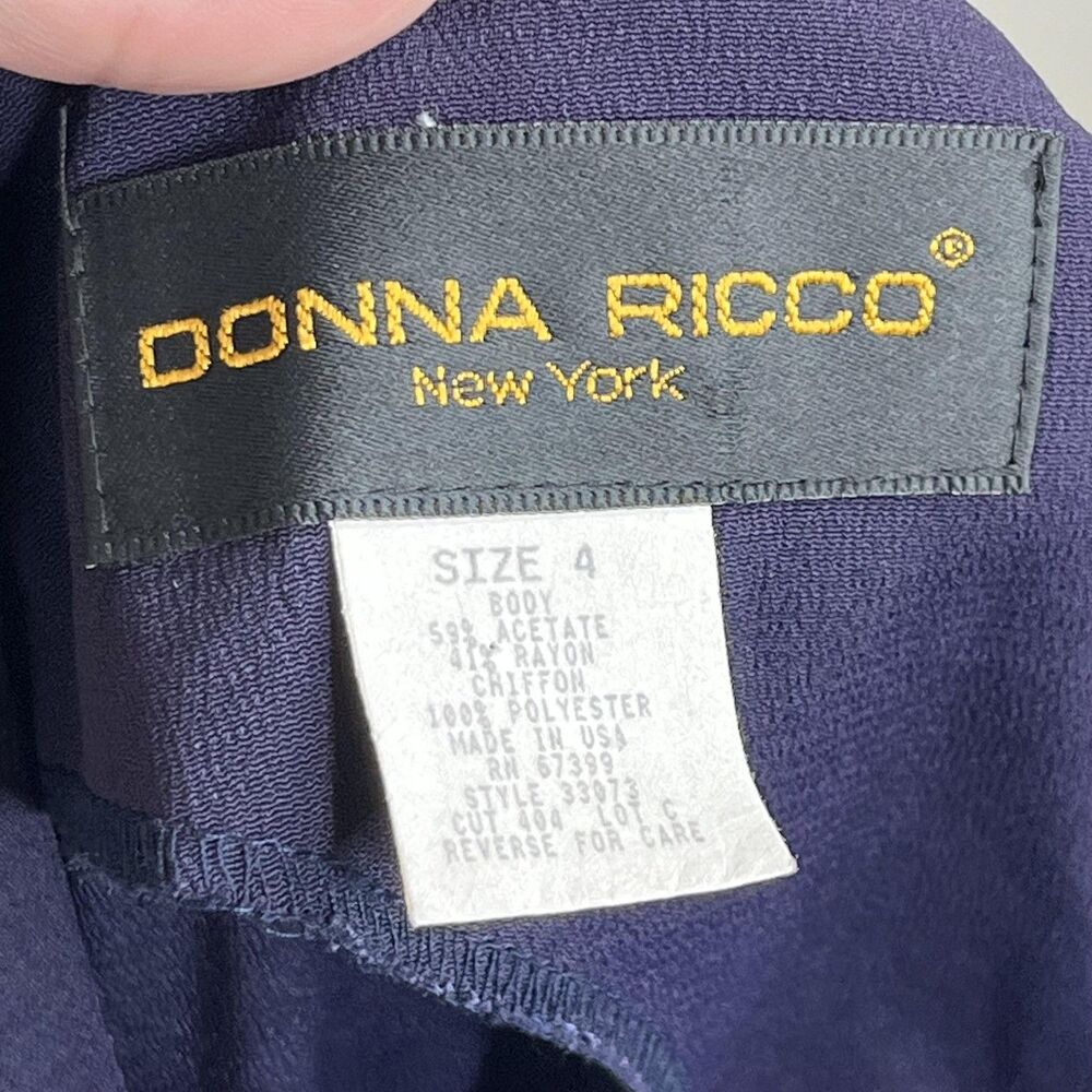 Vintage Donna Ricco Dress Womens 4 Blue Fit Flare Midi Bow 90s Party Wedding - Picture 5 of 9